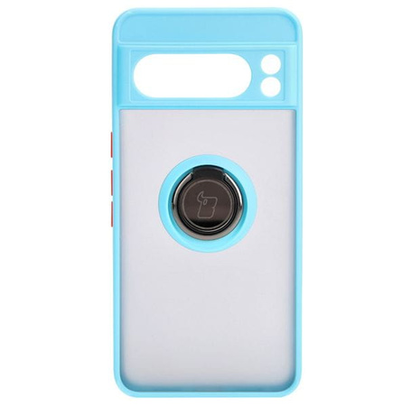 Etui z uchwytem na palec Bizon Case Hybrid Ring do Google Pixel 8 Pro, przydymione z jasnoniebieską ramką
