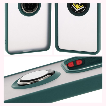 Etui z uchwytem na palec Bizon Case Hybrid Ring do Xiaomi Redmi Note 14 4G, przydymione z ciemnozieloną ramką