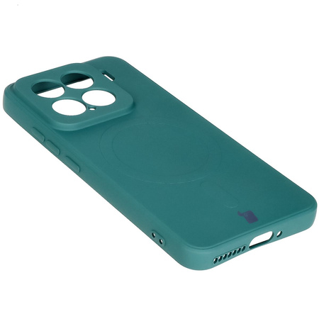 Silikonowe etui z pierścieniem magnetycznym Bizon Case Silicone Magnetic Sq do Xiaomi 15, ciemnozielone