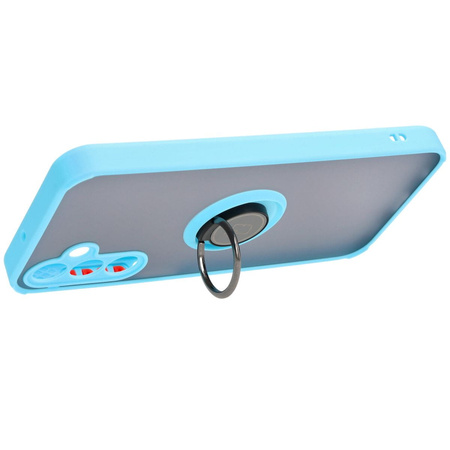 Etui z uchwytem na palec Bizon Case Hybrid Ring do Galaxy A15 5G/4G, przydymione z jasnoniebieską ramką