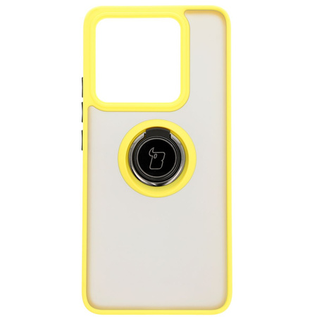 Etui z uchwytem na palec Bizon Case Hybrid Ring do Xiaomi 14T, przydymione z żółtą ramką