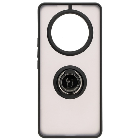 Etui z uchwytem na palec Bizon Case Hybrid Ring do Honor Magic7 Lite, przydymione z czarną ramką