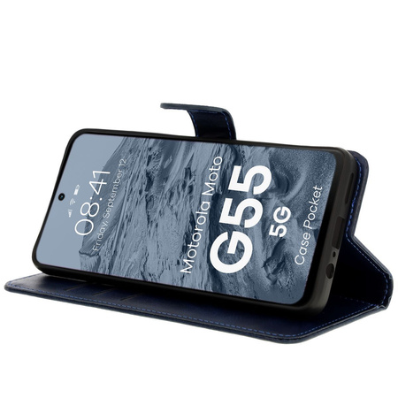 Etui z klapką Bizon Case Pocket do Motorola Moto G55 5G, granatowe