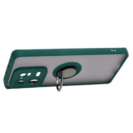 Etui z uchwytem na palec Bizon Case Hybrid Ring do Xiaomi 13 Pro, przydymione z ciemnozieloną ramką