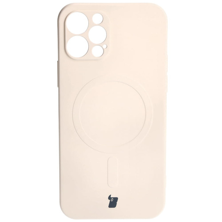 Etui silikonowe z pierścieniem magnetycznym Bizon Case Silicone Magnetic do iPhone 12 Pro, beżowe