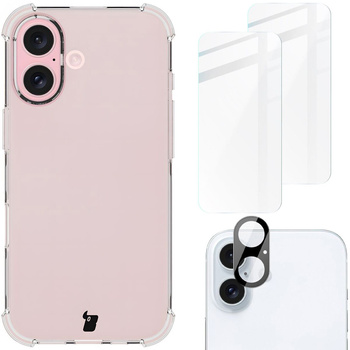 Etui + 2x szkło hartowane + szkiełko na obiektyw Bizon Case Clear Pack do iPhone 16