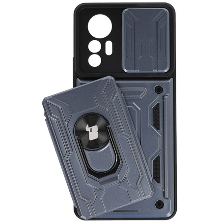 Etui Bizon Case Camshield Card Slot Ring do Xiaomi 12 Lite, szare