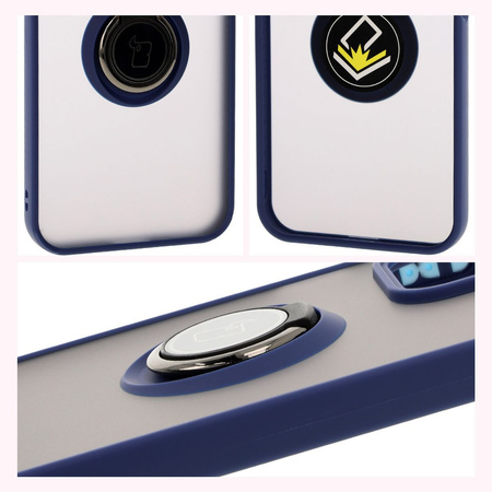 Etui z uchwytem na palec Bizon Case Hybrid Ring do Honor 200 Lite, przydymione z granatową ramką