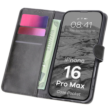 Etui z klapką Bizon Case Pocket do iPhone 16 Pro Max, czarne