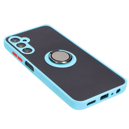 Etui z uchwytem na palec Bizon Case Hybrid Ring do Galaxy A05s, przydymione z jasnoniebieską ramką