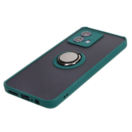 Etui z uchwytem na palec Bizon Case Hybrid Ring do Motorola Moto G84 5G, przydymione z ciemnozieloną ramką