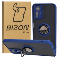 Etui z uchwytem na palec Bizon Case Hybrid Ring do Xiaomi Redmi Note 12S, przydymione z granatową ramką