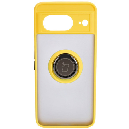 Etui z uchwytem na palec Bizon Case Hybrid Ring do Google Pixel 8, przydymione z żółtą ramką