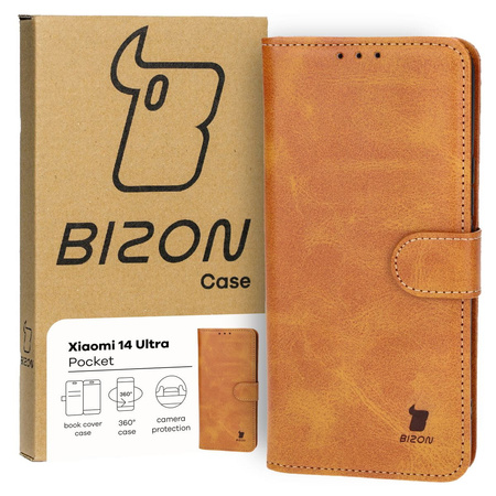 Etui z klapką Bizon Case Pocket do Xiaomi 14 Ultra, brązowe