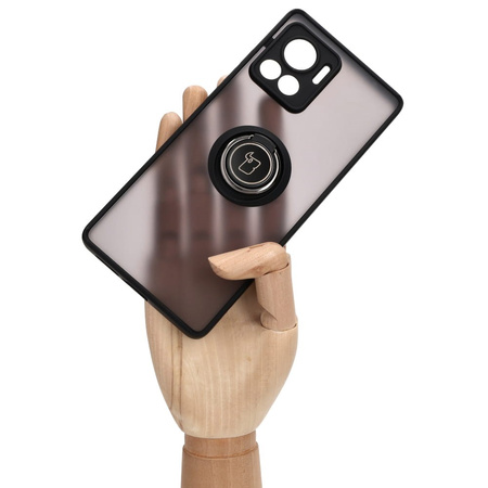 Etui z uchwytem na palec Bizon Case Hybrid Ring do Motorola Edge 30 Ultra, przydymione z czarną ramką