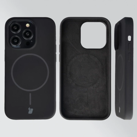 Silikonowe etui z pierścieniem magnetycznym Bizon Soft Case Magnetic do iPhone 14 Pro, czarne