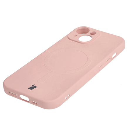 Etui silikonowe z pierścieniem magnetycznym Bizon Case Silicone Magnetic do iPhone 15, jasnoróżowe