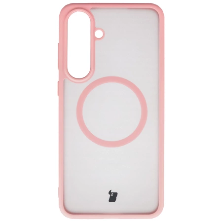 Etui z pierścieniem magnetycznym Bizon Case MatteO do Galaxy S25 FE, przydymione-jasnoróżowe