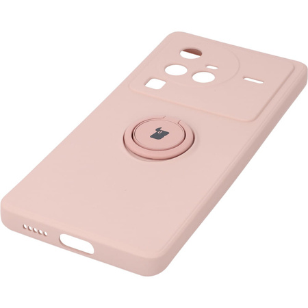 Etui Bizon Case Silicone Ring Sq do VIVO X80 Pro, jasnoróżowe