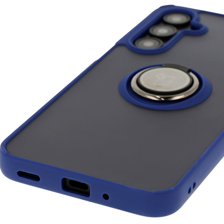 Etui z uchwytem na palec Bizon Case Hybrid Ring do Galaxy A16 4G/5G, przydymione z granatową ramką