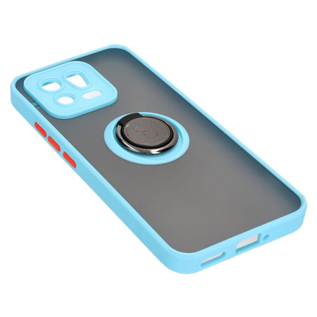 Etui z uchwytem na palec Bizon Case Hybrid Ring do Xiaomi 13, przydymione z jasnoniebieską ramką