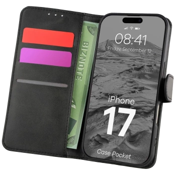 Etui z klapką Bizon Case Pocket do iPhone 17, czarne
