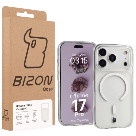 Etui z pierścieniem magnetycznym Bizon Case CrystalO do iPhone 17 Pro, przezroczyste