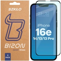 Szkło hartowane Bizon Glass Edge Duo do iPhone 16e / 14 / 13 Pro / iPhone 13, czarna ramka, 2 sztuki