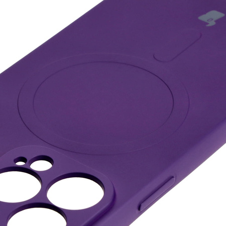 Etui silikonowe z pierścieniem magnetycznym Bizon Case Silicone Magnetic do iPhone 13 Pro, śliwkowe