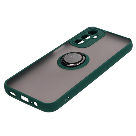 Etui z uchwytem na palec Bizon Case Hybrid Ring do Galaxy A14 4G / 5G, przydymione z ciemnozieloną ramką