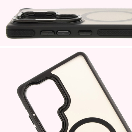 Etui z podstawką i pierścieniem magnetycznym Bizon Case Eclipse do Galaxy S25 Ultra, przydymione z czarną ramką