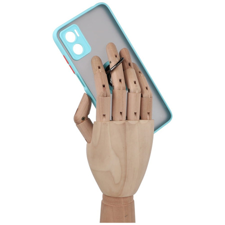 Etui z uchwytem na palec Bizon Case Hybrid Ring do Motorola Moto E22 / E22i, przydymione z jasnoniebieską ramką