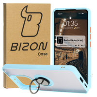 Etui z uchwytem na palec Bizon Case Hybrid Ring do Xiaomi Redmi Note 14 4G, przydymione z jasnoniebieską ramką