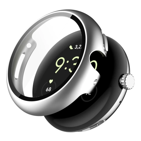 Etui ze szkłem do zegarka Bizon Case Watch Adamo do Google Pixel Watch 4 41 mm, matowe srebrne