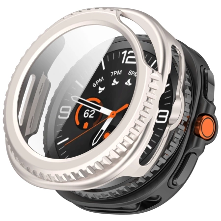 Etui ze szkłem do zegarka Bizon Case+Glass Watch do Samsung Galaxy Watch 8 Classic 46 mm, szampańskie