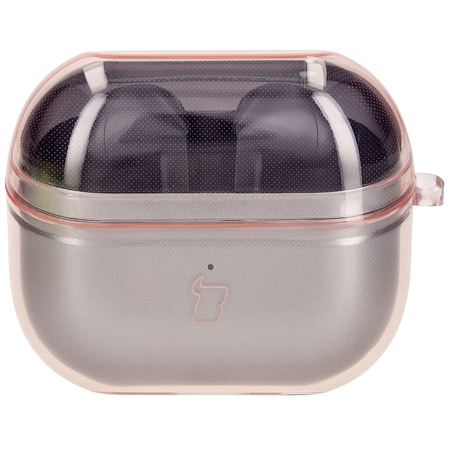 Elastyczne etui z karabińczykiem Bizon Case Headphone Clear do Samsung Galaxy Buds 3/3 Pro przeźroczysto-różowe