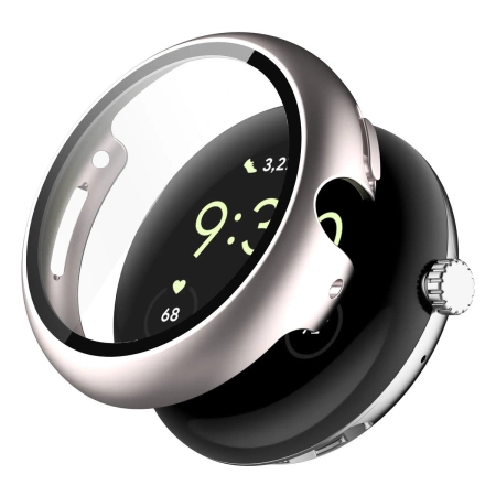 Etui ze szkłem do zegarka Bizon Case+Glass Watch do Google Pixel Watch 4 41 mm, satynowe szmapańskie