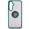 Etui z uchwytem na palec Bizon Case Hybrid Ring do Galaxy S24 FE, przydymione z ciemnozieloną ramką