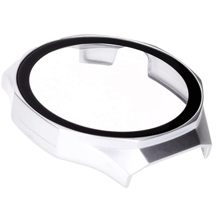 Etui ze szkłem do zegarka Bizon Case Watch Adamo do Huawei Watch GT 5 Pro 46 mm, srebrne satynowe