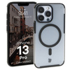 Etui z pierścieniem magnetycznym Bizon Case MatteO do iPhone 13 Pro, półprzezroczyste z czarną ramką