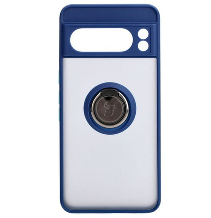 Etui z uchwytem na palec Bizon Case Hybrid Ring do Google Pixel 8 Pro, przydymione z granatową ramką