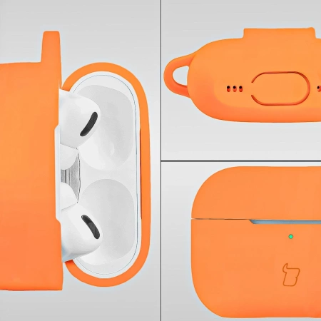 Silikonowe etui z karabińczykiem Bizon Case Headphone Silicone do AirPods Pro 2, marchewkowe