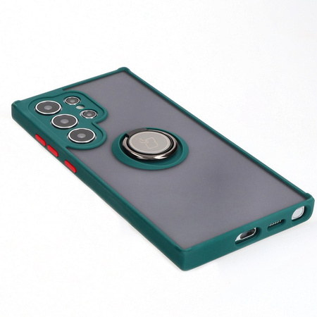 Etui z uchwytem na palec Bizon Case Hybrid Ring do Galaxy S24 Ultra, przydymione z ciemnozieloną ramką