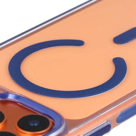 Etui z pierścieniem magnetycznym Bizon Case Marco do iPhone 17 Pro Max, przezroczyste z niebieską ramką