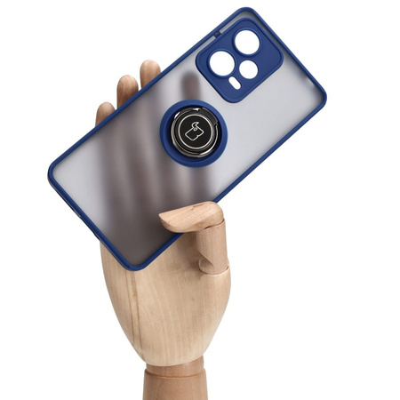 Etui z uchwytem na palec Bizon Case Hybrid Ring do Xiaomi Redmi Note 12 Pro+ 5G, przydymione z granatową ramką