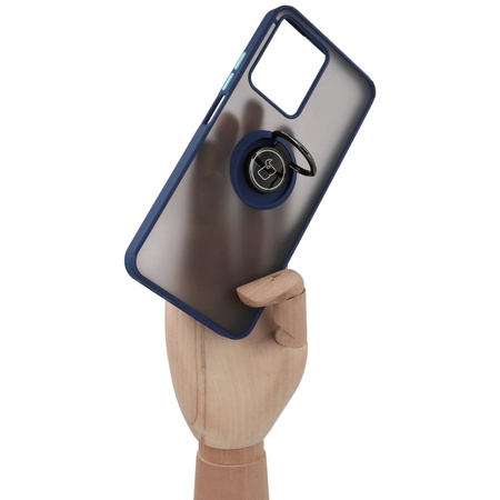 Etui z uchwytem na palec Bizon Case Hybrid Ring do Realme C33 / C30 / Narzo 50i Prime, przydymione z granatową ramką