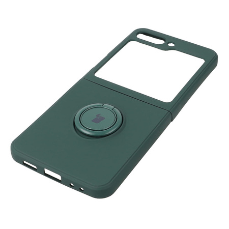 Etui Bizon Case Silicone Ring Sq do Galaxy Z Flip5, ciemnozielone
