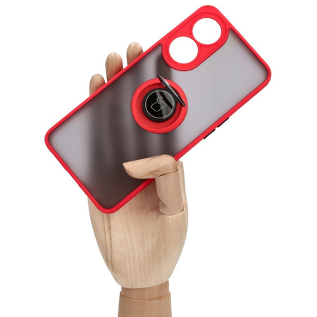 Etui z uchwytem na palec Bizon Case Hybrid Ring do Oppo Reno8 T, przydymione z czerwoną ramką