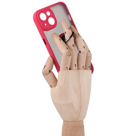 Etui z uchwytem na palec Bizon Case Hybrid Ring do iPhone 14, przydymione z czerwoną ramką