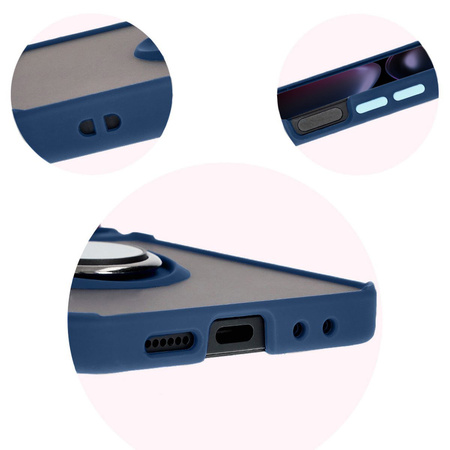 Etui z uchwytem na palec Bizon Case Hybrid Ring do Galaxy Z Flip7 FE / Z Flip6, przydymione z granatową ramką